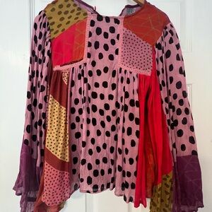 Leopard print vibrant color patch shirt Anthropologie